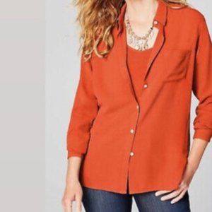 J Jill Sz M "Campari" Orange Crepe-Textured Relaxed Shirttail Blouse